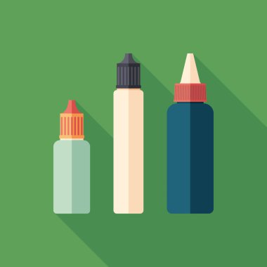 Uzun gölgeler ile kare simgesi plastik e-sıvı şişe vaping için düz.