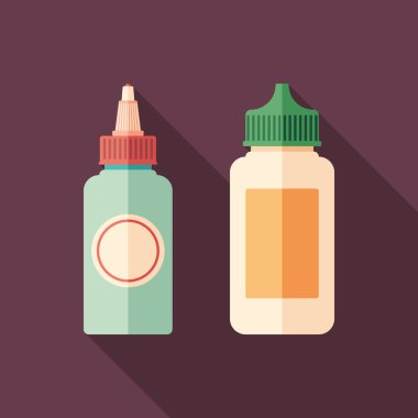 Damlalıklı Şişeler için uzun gölgeler ile e-sıvı düz kare simgesi.