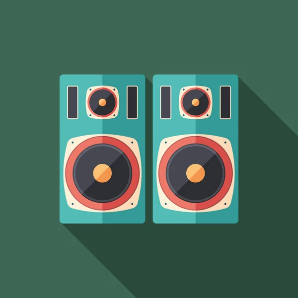 Studio altavoces de música plana icono cuadrado con largas sombras . — Vector de stock