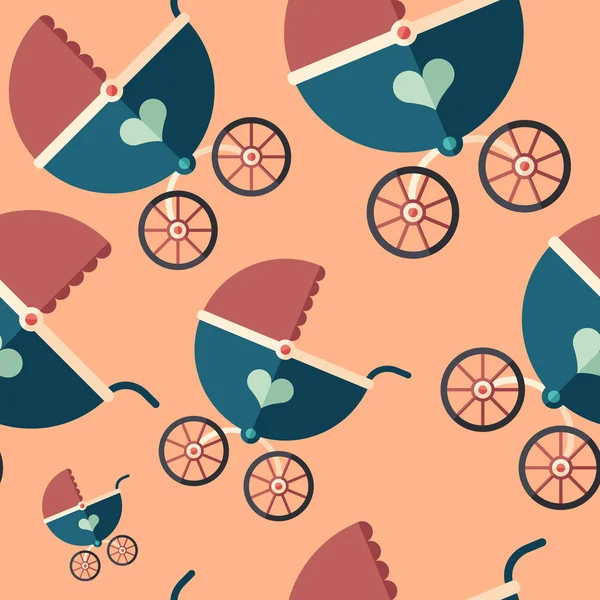 Baby carriage flat icon seamless pattern. — Stock Vector