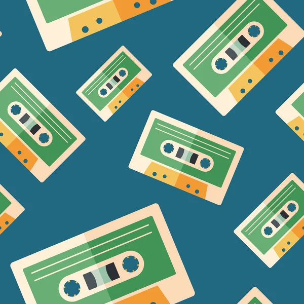 Retro ses kaset düz simgesi seamless modeli.