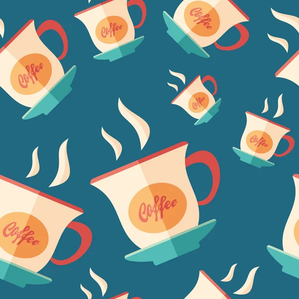 Cup of hot coffee flat icon seamless pattern. — Stock Vector