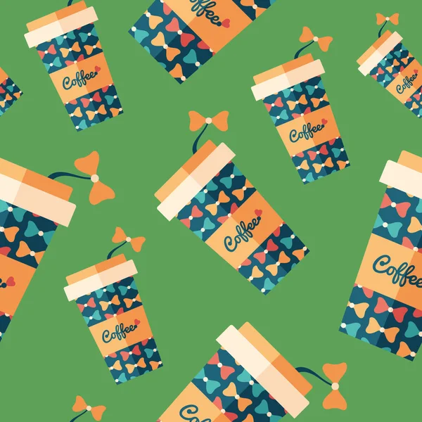 Café tasse en papier avec papillons icône plate motif sans couture . — Image vectorielle