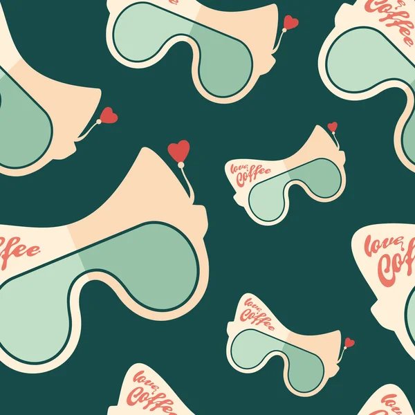 Gafas de sol de café amor icono plano patrón sin costuras . — Archivo Imágenes Vectoriales