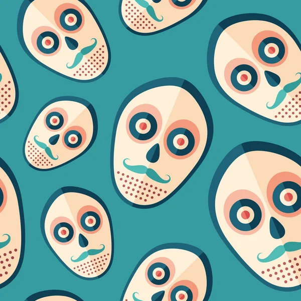 Hipster scary mask flat icon seamless pattern. — Stock Vector