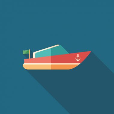 Küçük Motorlu tekne düz uzun gölgeler ile kare simgesi.