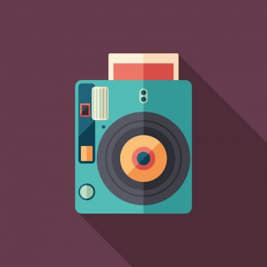 Hipster anlık fotoğraf makinesi düz uzun gölgeler ile kare simgesi.