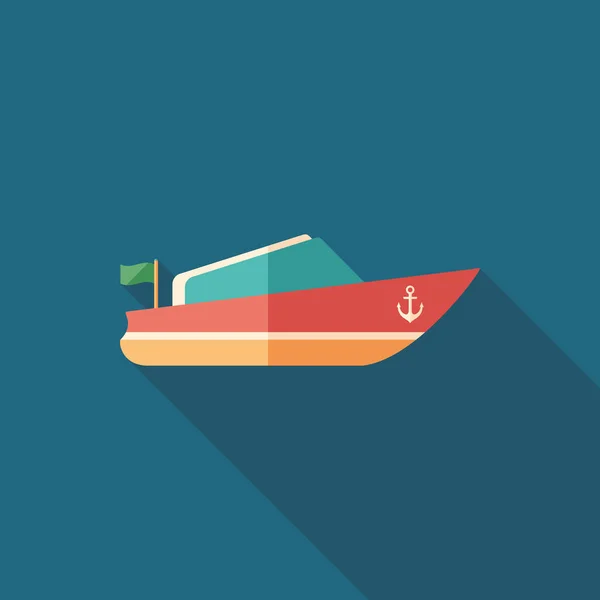 Küçük Motorlu tekne düz uzun gölgeler ile kare simgesi.