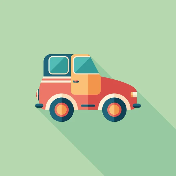 Toy retro car flat square icon with long shadows. — Stock Vector