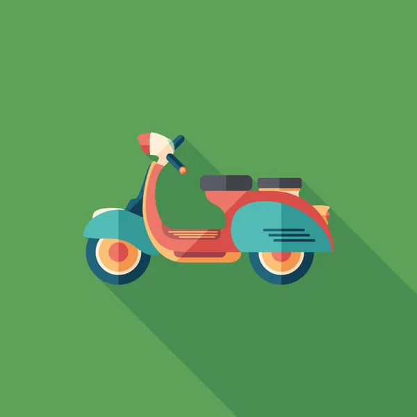 Vintage urban scooter flat square icon with long shadows. — Stock Vector