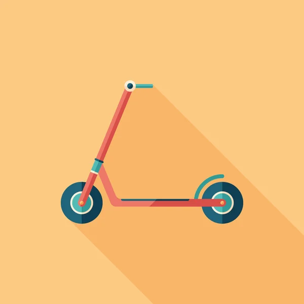 Kırmızı tekme scooter düz uzun gölgeler ile kare simgesi.