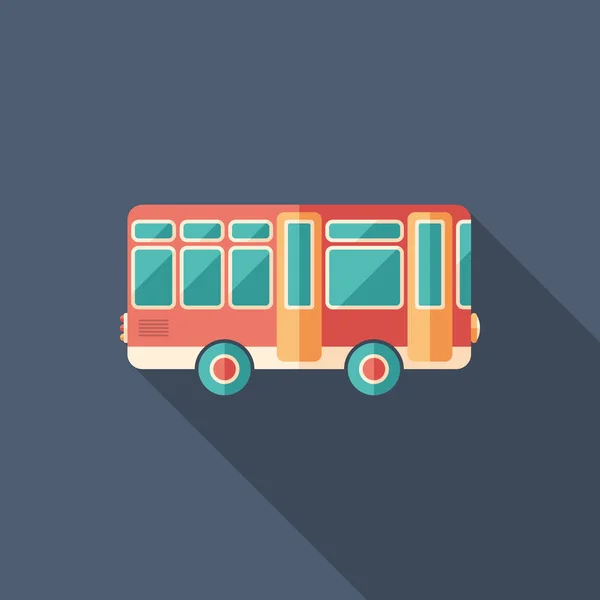 Toy retro bus plat vierkant pictogram met lange schaduwen. — Stockvector