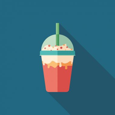 Çilek ve krema milkshake düz uzun gölgeler ile kare simgesi.