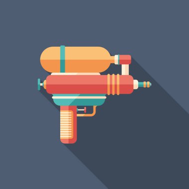 Oyuncak su tabancası uzun gölgeler ile düz kare simgesi.