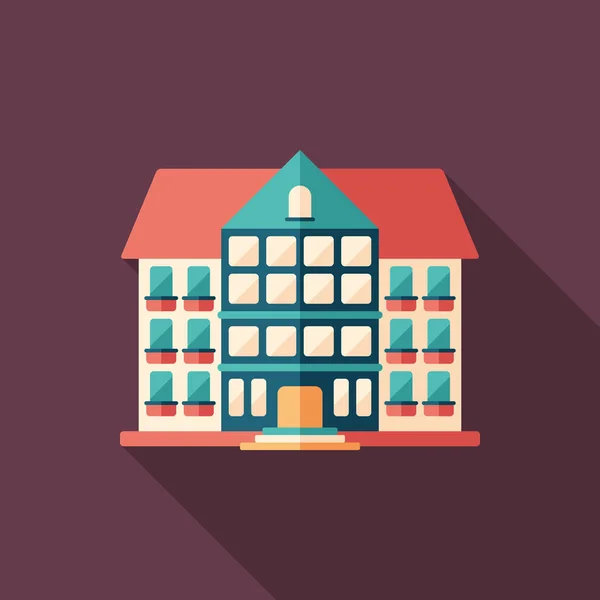 City hotel ploché čtvercové ikony s dlouhými stíny. — Stockový vektor