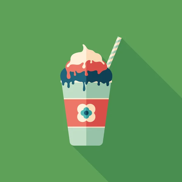 Algodón caramelo helado yogur plano cuadrado icono con largas sombras . — Vector de stock