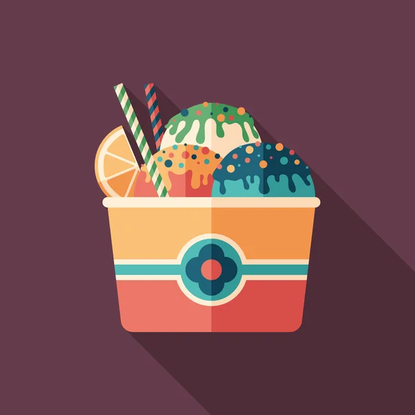 Helado de frutas icono cuadrado plano con largas sombras . — Vector de stock