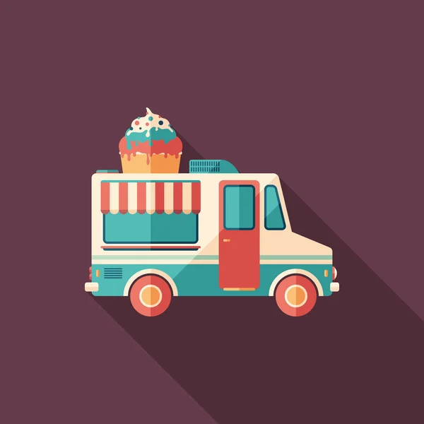 Helado Van plana icono cuadrado con largas sombras . — Vector de stock