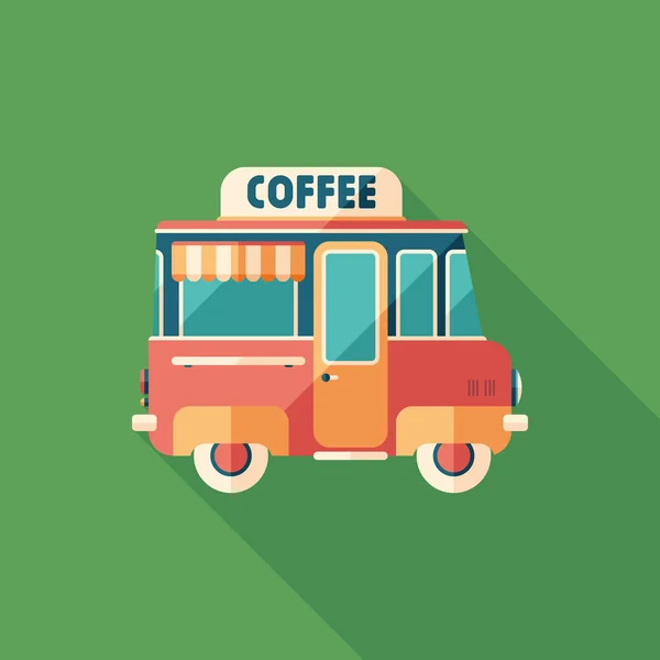 Coffee van flat square icon with long shadows. — Stock Vector