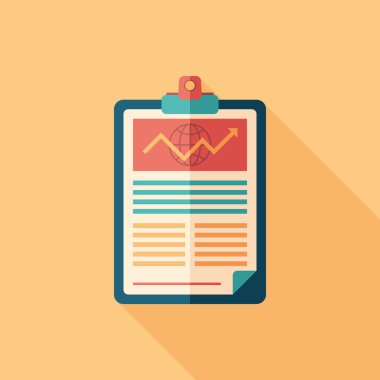 İş rapor uzun gölgeler ile düz kare simgesi.