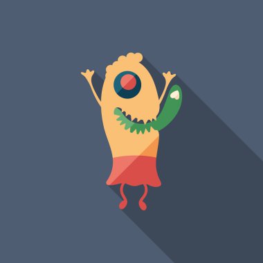 Komik canavar dans uzun gölgeler ile düz kare simgesi.