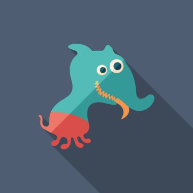 Köpek canavar düz uzun gölgeler ile kare simgesi.