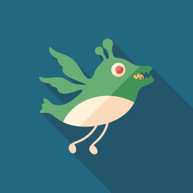 Kuş canavar uzun gölgeler ile düz kare simgesi.