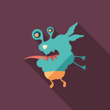 Garip canavar düz uzun gölgeler ile kare simgesi.