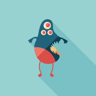 Kızgın canavar düz uzun gölgeler ile kare simgesi.