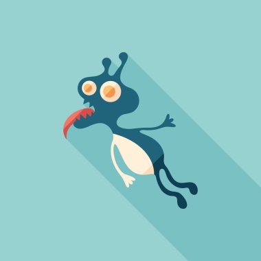 Canavar astronot düz uzun gölgeler ile kare simgesi.