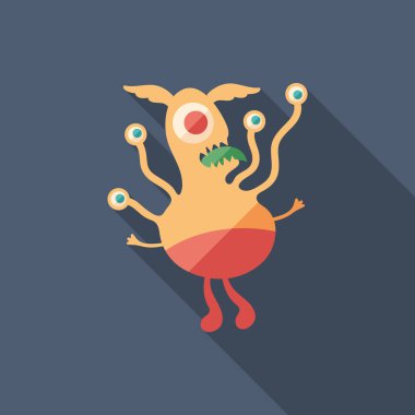 Komik canavar düz uzun gölgeler ile kare simgesi.