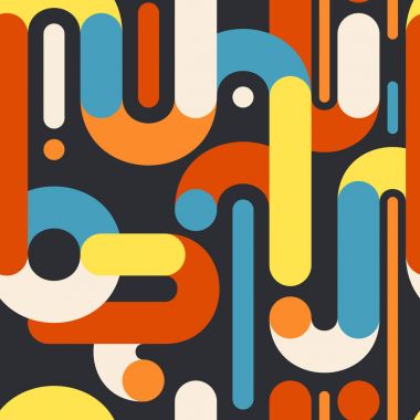 Modern geometrik seamless modeli ile koyu arka plan üzerinde renkli yuvarlak köşeli dikdörtgenler.