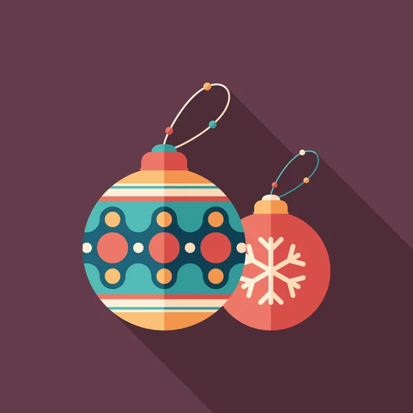 Albero di Natale palla piatto icona quadrata con lunghe ombre . — Vettoriale Stock