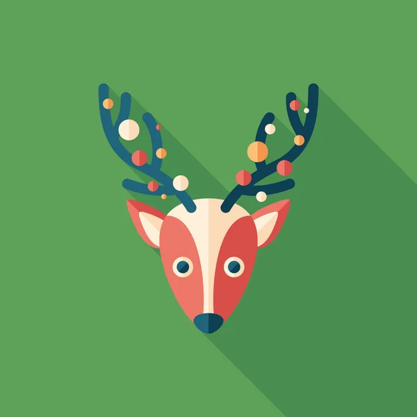 クリスマスの鹿は平らな長い影の正方形のアイコン. — ストックベクタ