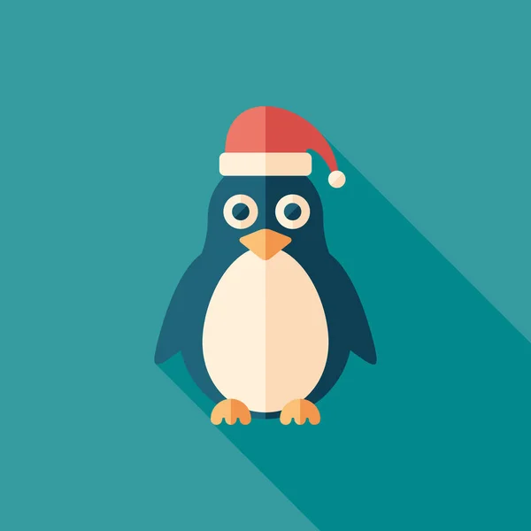 Christmas pingvin platt fyrkantig ikon med långa skuggor. — Stock vektor
