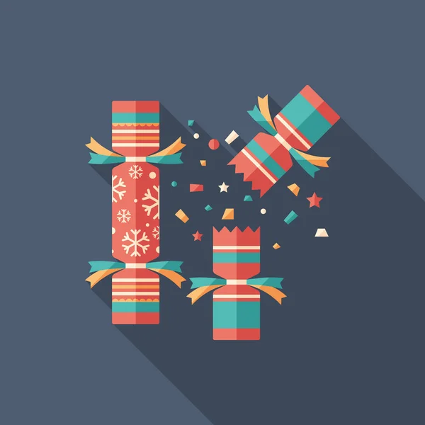 Cracker de Navidad icono cuadrado plano con largas sombras . — Vector de stock