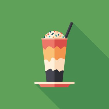 Uzun gölgeler ile kayan kahve düz kare simgesi buzlu.