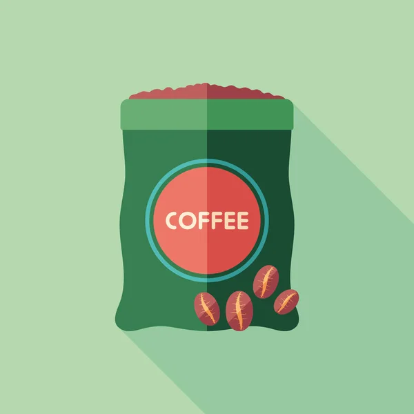 咖啡豆在袋子平的正方形图标与长的阴影 — 图库矢量图片