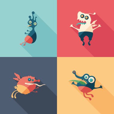 Mutlu canavarlar uzun gölgeler ile kare simgeler düz. Küme 4