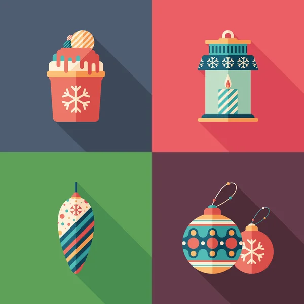 Conjunto Iconos Cuadrados Planos Juguetes Dulces Navidad — Archivo Imágenes Vectoriales