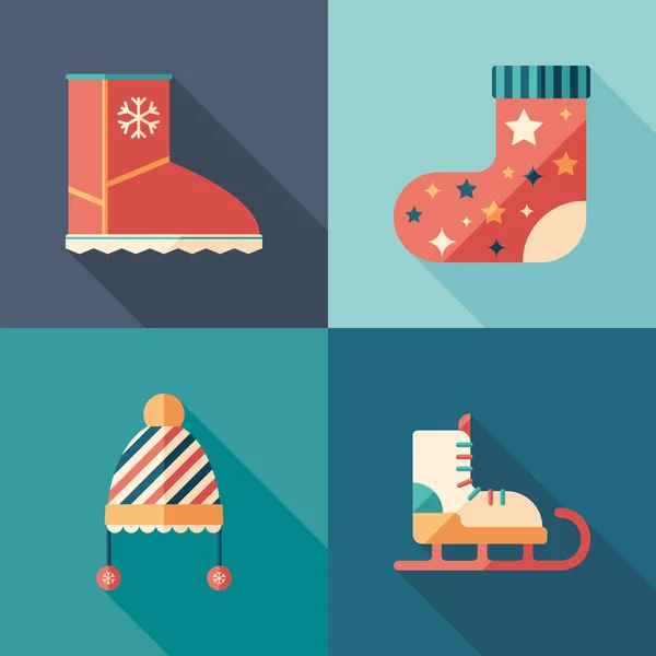 冬季服装和鞋平面方形图标设置 — 图库矢量图片