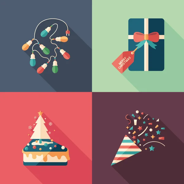 Christmas Decorations Gifts Flat Square Icons Set — Stock Vector