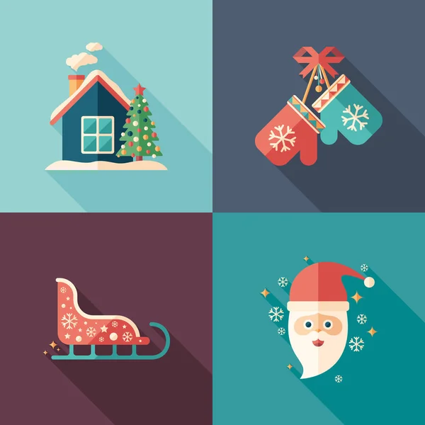 Santa Christmas Mood Flat Square Icons Set — Stock Vector