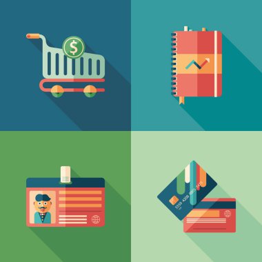 Düz kare Icons set alışveriş ve ödeme.