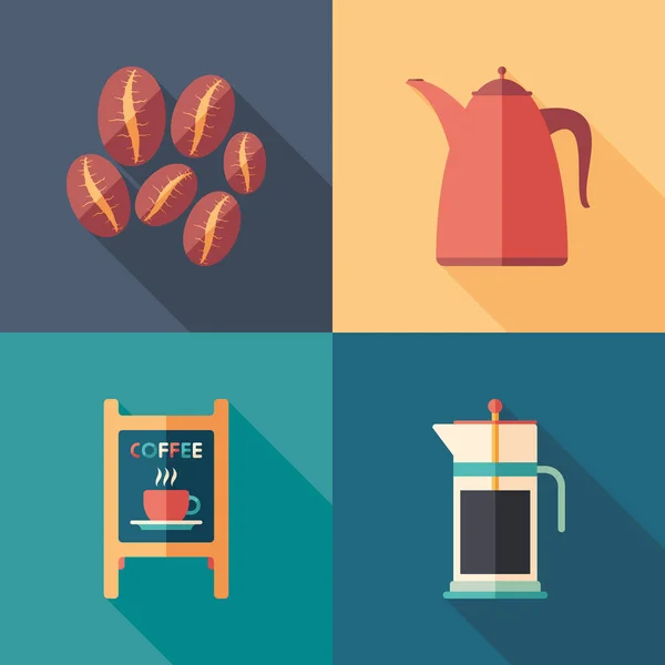 Coffee Time Flat Square Icons Set — Stock Vector