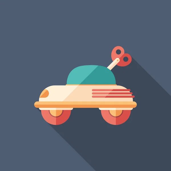 Bebé Coche Juguete Plano Cuadrado Icono Con Largas Sombras — Vector de stock