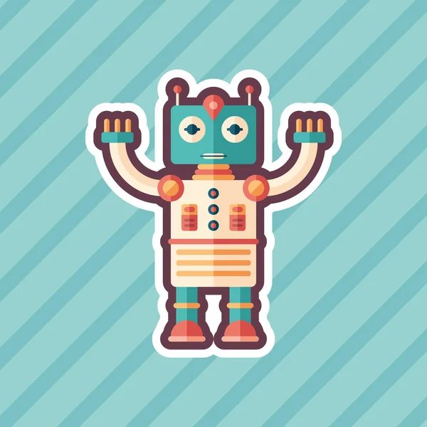 Espacio Capitán Robot Pegatina Icono Plano Con Fondo Color — Vector de stock