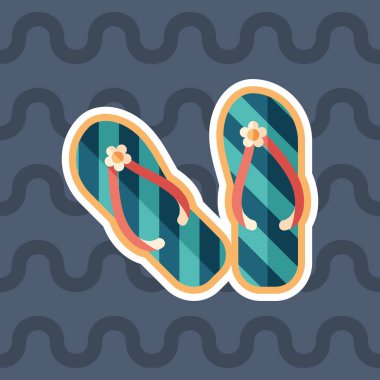 Kadın çizgili beach flip flop etiket düz simgesi renkli arka planla.