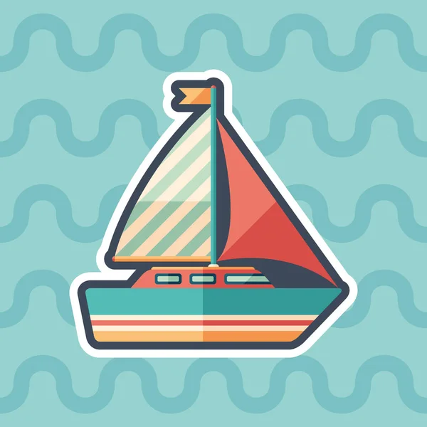 Sailing Yacht Sticker Flat Icon Color Background — Stock Vector