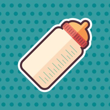 Biberon simgesiyle ölçek etiket düz renkli arka planla.